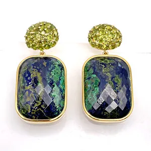 Authentic Whispers Of The Earth Gold- Plated Azurite Malachite & Tourmaline Drop Earrings