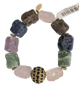 Authentic Rarities Sterling Silver Gold Plated Multi Gemstone Stretch Bracelet-NWT-$182.50