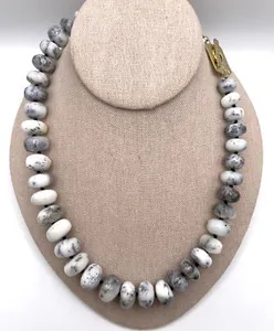 Authentic RARITIES 20" Gold-Plated White Dendrite Opal Rondelle Beaded Toggle Necklace NWT