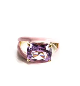 Authentic Rarities Gold Plated Sterling Silver Amethyst Enamel Split Shank X Ring Size 6