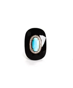 Authentic Rarities Gold Plated Sterling Silver Black Onyx Turquoise Art Deco Ring Size 8