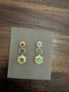 Authentic Celestial Hexagon Gold-Plated Multi-Gem Drop Earrings
