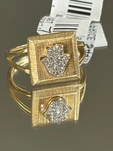 Authentic Rarities Carol Brodie Gold Plated White Diamond Talisman Ring Hamsa Hand 7 NWT