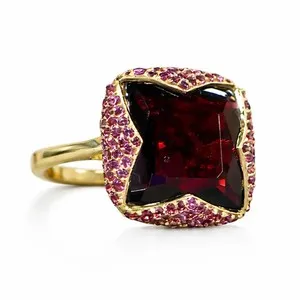 Authentic Rarities 925 Sterling Gold Plated Garnet Rhodolite Cocktail Ring, Size 9