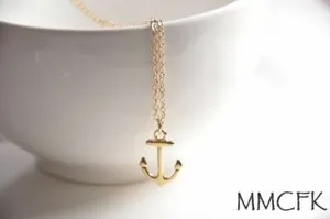 Authentic Little Gold Anchor Charm Necklace with 20 inches 14K Gold Plated Chain