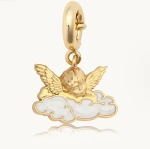 Authentic Little Words Project Cherub in the Clouds Charm Gold Plated Angel Cloud
