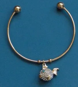 Authentic 10KT GOLD PLATED LITTLE GUPPY AUSTRIAN CRYSTAL ADJUSTABLE BANGLE BRACELET