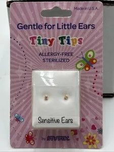 Authentic Studex Tiny Tips Earrings For Little Ears TT-740 Gold Plated Tiff 2MM CZ