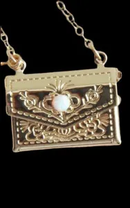 Authentic Gold Plated Floral Envelope Pendant Necklace with little Opal