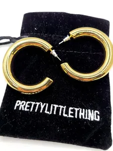 Authentic Pretty Little Thing 8mm Thick Hoop Gold Plated Earrings 42mm