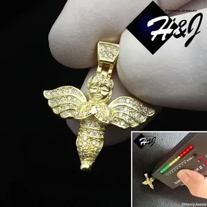 Authentic 925 STERLING SILVER MOISSANITE GOLD PLATED 3D LITTLE ANGEL WING PENDANT*MGP556
