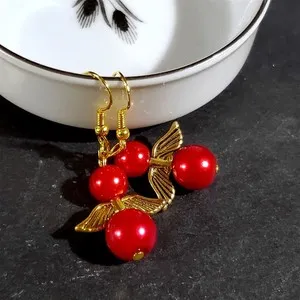 Authentic Little Guardian Angels Red Gold Plated Glass Pearl Earrings