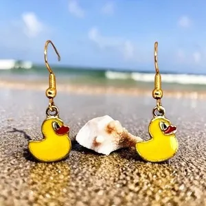 Authentic 10kt Gold Plated Enamel Little Rubber Ducky Earrings #2063
