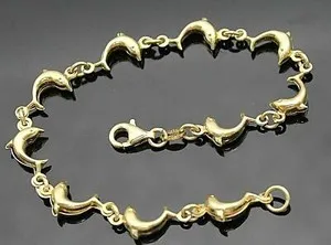 Authentic CHARMING VINTAGE GOLD PLATED STERLING SILVER LITTLE DOLPHINS PUFFED BRACELET 7"
