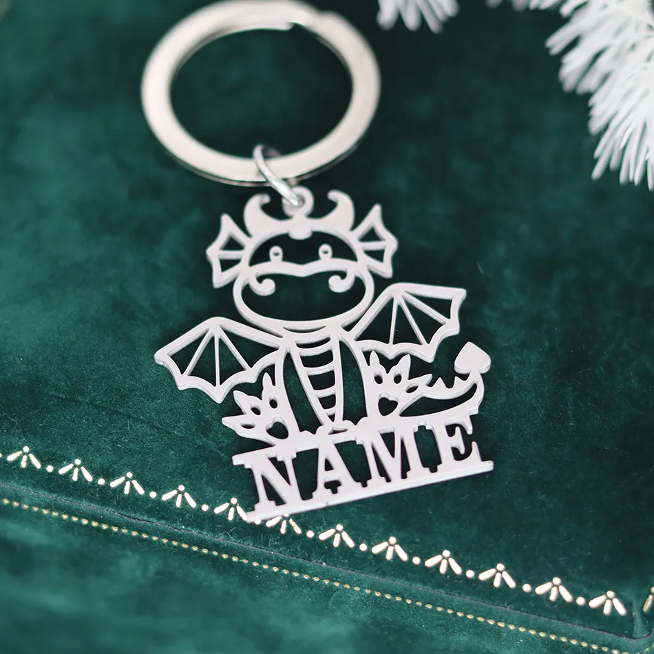 Authentic Custom Little Dinosaur Keychain Customize Name Keychain for Her Custom Animal Key Chain Him Jewelry