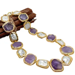 Authentic Luminous Tide: The Keshi Pearl and Amethyst Sacred Geometry Necklace