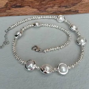 Authentic Cultured White Keshi Pearl Necklace White Gold Plated Chain Simple Necklaces