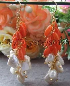 Authentic Tears of the Ocean and Sun: Keshi Pearl and Coral Talisman Earrings
