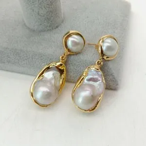 Authentic White Keshi Pearl Gold Plated Stud Earrings