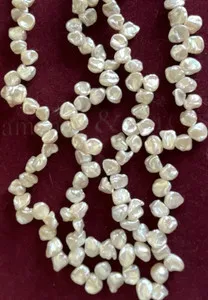 Authentic White Baroque Keshi Pearl Beaded Necklace Yellow Gold Plated Clasp 36"