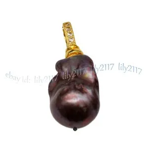 Authentic Huge 15x20mm Real Natural Multicolor Keshi Baroque Pearl Pendant 14K Gold Plated