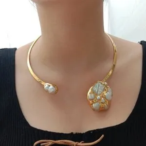 Authentic White Keshi Pearl 24 K Yellow Gold Plated Choker Necklace