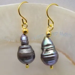 Authentic The Veiled Midnight: Reborn Keshi Baroque Pearl Golden Dangle Earrings