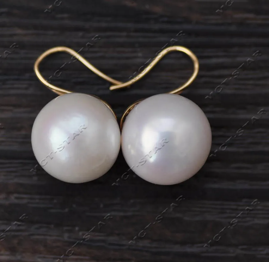 Authentic MTC·STAR Z13299 A++ 14mm White Round Keshi Edison Pearl 14k Solid Gold High-heel Earring Custom Jewelry