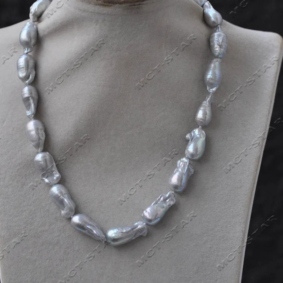 Authentic Z14003 16'' 20Mm Gray Baroque Teardrop Keshi Reborn Pearl Necklace Cz Custom Jewelry