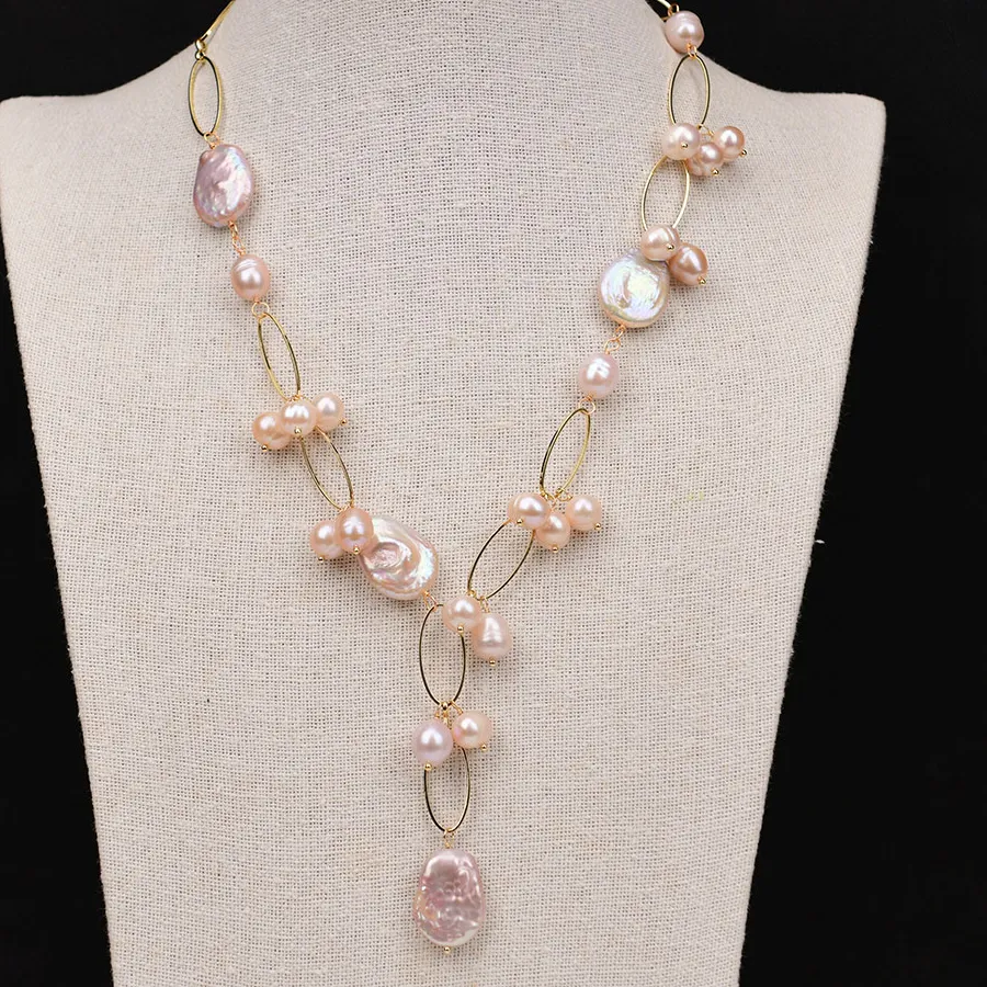 Authentic GG 21" Natural Purple Keshi Pearl Chain Necklace Coin Pearl Pendant Handmade For Lady