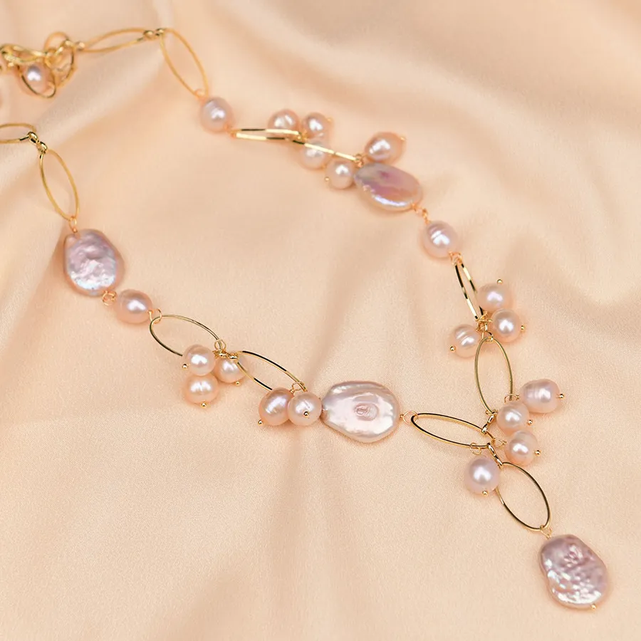 Authentic G-G 21" Natural Purple Pearl Coin Keshi Pearl Necklace For Women