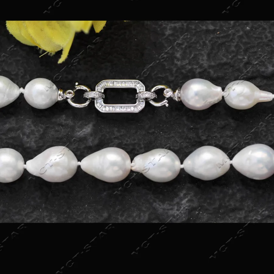 Authentic MTC·STARZ A+ High Luster 18" 15mm White Drop Teardrop Edison KESHI Pearl Necklace CZ (Z14519)