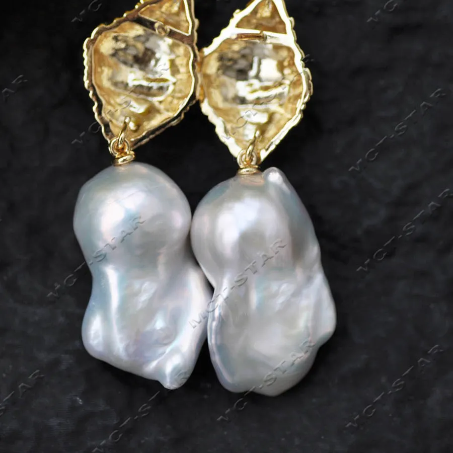Authentic MTC·STAR White Baroque Reborn Keshi Pearl Dangle Earring Z14073 Elegant Drop Earrings for Women Jewelry (Z14073)
