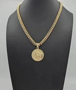 Authentic Divine Radiance: 7mm Gold-Plated Jesus Curb Necklace – Eternal Protection