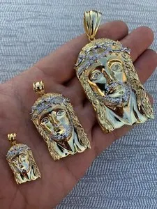 Authentic Solid 925 Silver 14k Gold Plated Jesus Piece ITALY Necklace HIP HOP Real Iced