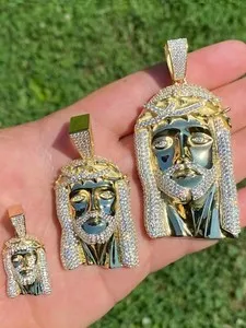 Authentic 14k Gold Plated Real 925 Sterling Silver Jesus Piece Pendant Iced CZ Necklace