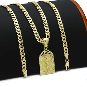 Authentic Mens 14k Gold Plated Garden Jesus Pendant 5mm 24" Cuban Necklace Chain(K-1)