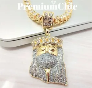Authentic ICED Jesus Pendant & Tennis Choker Chain Gold Plated Hip Hop CZ Necklace Jewelry