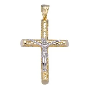Authentic 14k Gold Plated Real Solid 925 Silver Cross Jesus Piece Sizes Men's Ladies ITALY