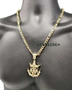 Authentic Sacred Anchor of Faith — Gold-Plated CZ Pendant on Figaro Chain