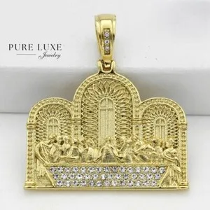 Authentic Men -,Jesus Last Supper Cubic Zirconia Pendant Gold plated,BOX