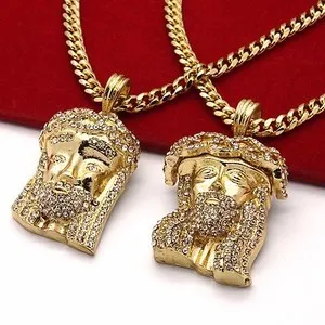 Authentic Mens 14k Gold Plated 2 Jesus Pendant Cubic-Zirconia 30" 24" Cuban Chain