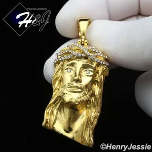 Authentic MEN's ICY Bling CZ 3D Gold Plated JESUS Face Pendant*GP133