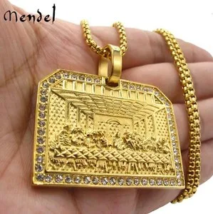 Authentic MENDEL Mens Gold Plated Hip Hop Jesus Pendant Necklace Jewelry
