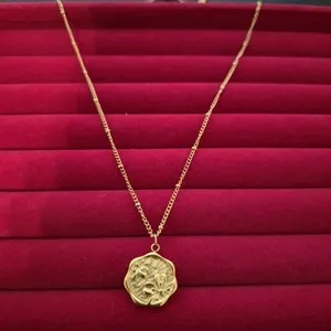 Authentic Feminine 18K Gold Plated Floral Disc Pendant Necklace - Women's Jewelry B05