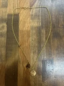 Authentic Ethereal Leafy Disc Pendant: 17" 18k Gold Plated Cable Chain