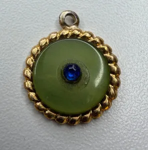 Authentic Celestial Jade Harmony Disc - Azure Wisdom Gold-Plated Amulet