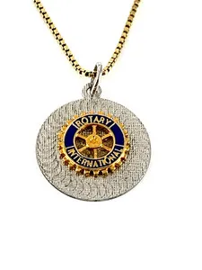 Authentic Rotary International Pendant Necklace | 925 Disc & 18" Chain Gold Plated | NOS