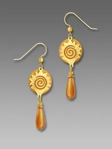 Authentic Adajio Earrings Golden Yellow Disc with Gold Plated Sun and Bead Drop Handmde US