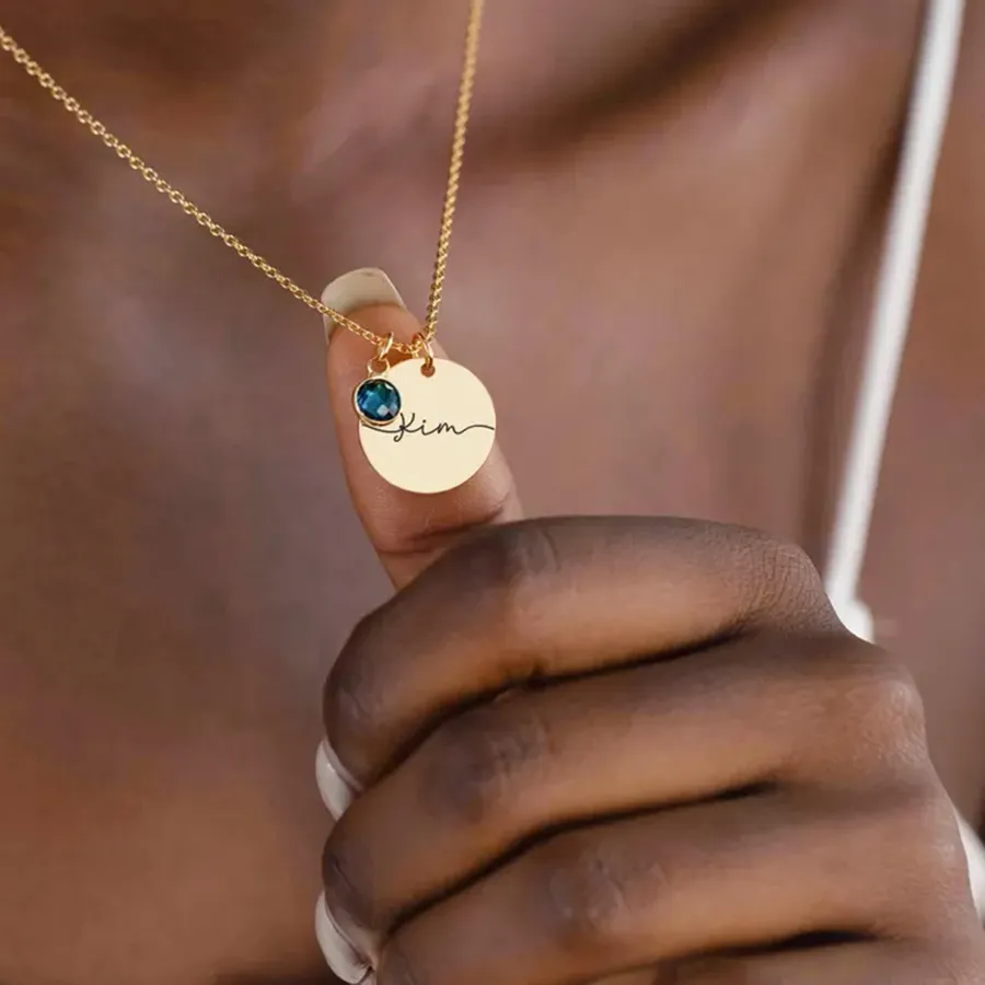 Authentic The Celestial Resonance Disc: Personalized Gold-Plated Name and Birthstone Talisman